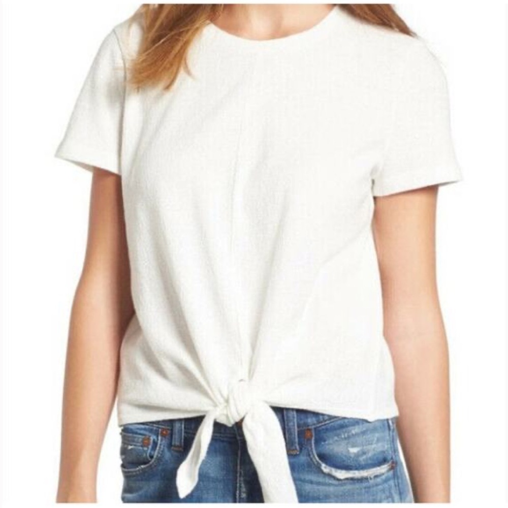 Madewell White Linen Blend Tie Waist Cropped Blouse Medium